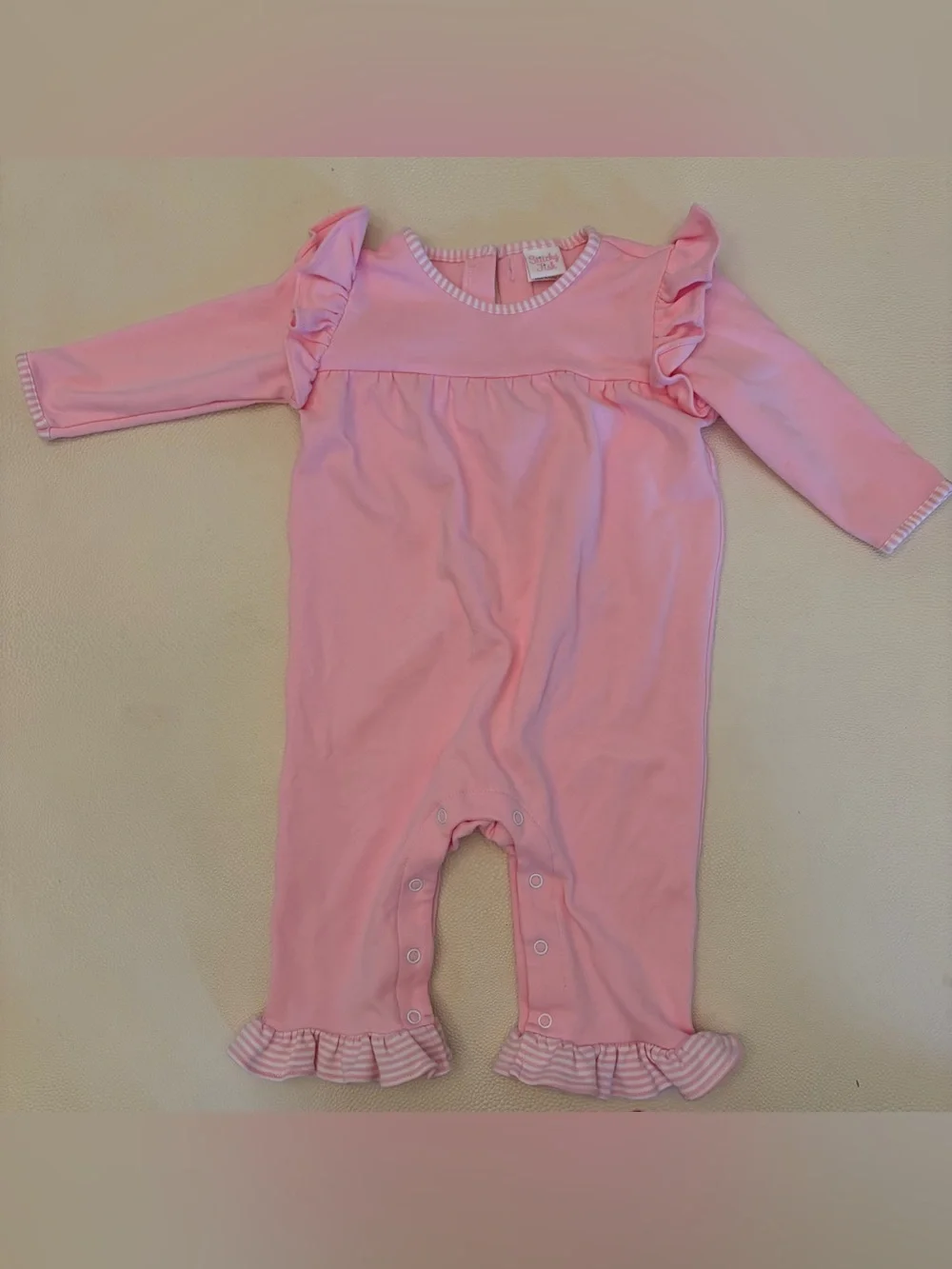 Stitchy Fish Girls Pink Ruffle Baby One-Piece Romper, like new, 12mo